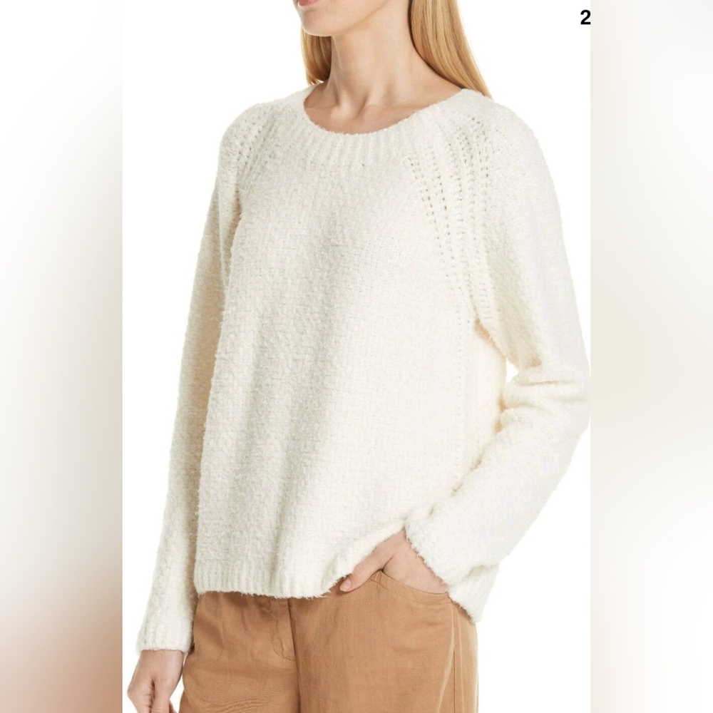 Eileen Fisher Organic Cotton Round Neck Box Top Large Off White Sweater Womens